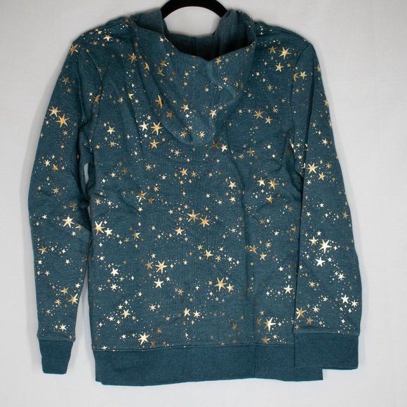 Cat & Jack Girls' Dark Green Gold Stars Zip-Up Fleece Hoodie - Picture 3 of 6